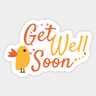Get Well Soon Greeting with Cute Bird and Flowers Sticker